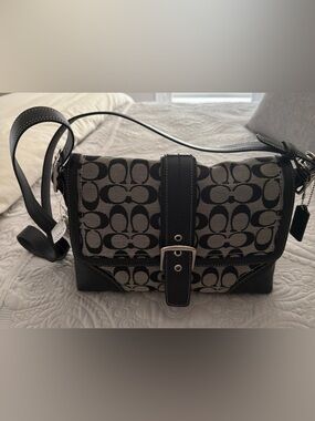 Coach Black and Gray Signature Canvas Crossbody Bag